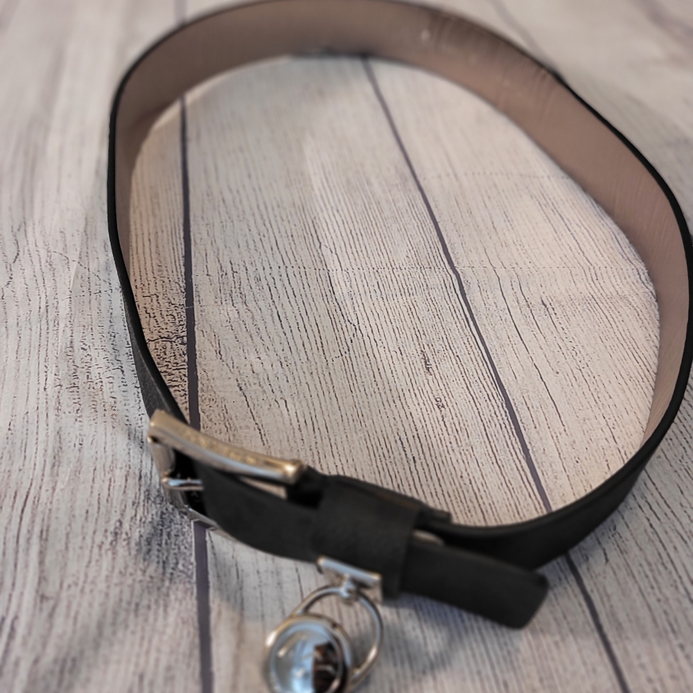 Black Leather Belt with Silver Buckle